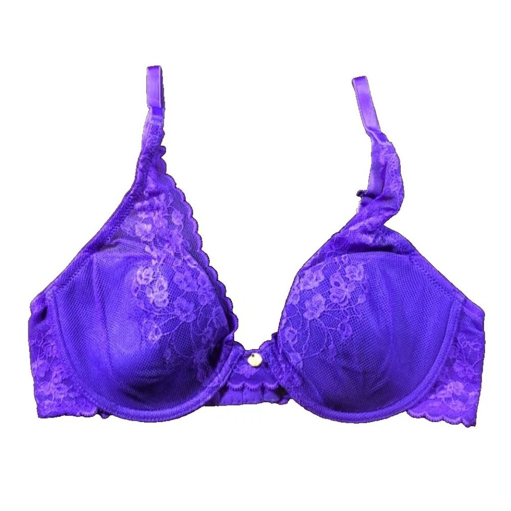 Natori Royal Purple Lace Convert-Straps Mesh Floral 34B